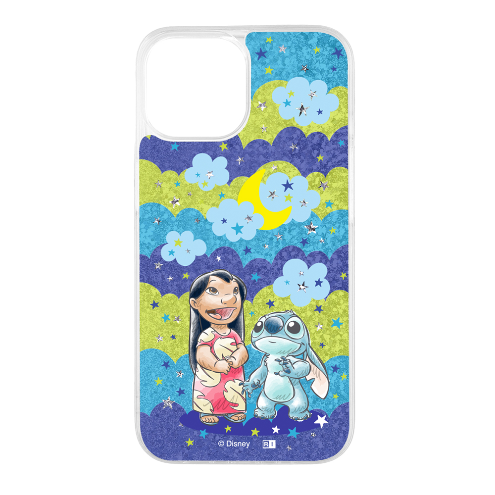 iPhone 15/14/13 / ディズニー / 衝撃吸収 バンパー 動く キラキラ ラメ グリッターケース / リロとスティッチ_星空
