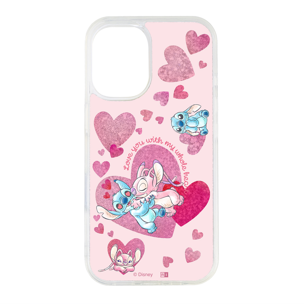 iPhone 16 / ディズニー / 衝撃吸収 バンパー 動く キラキラ ラメ グリッターケース / スティッチとエンジェル_ハート