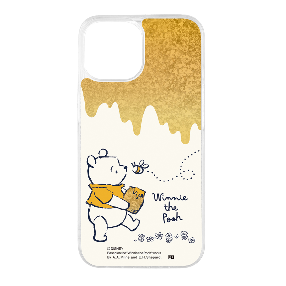iPhone 15/14/13 / ディズニー / 衝撃吸収 バンパー 動く キラキラ ラメ グリッターケース / プーさん_流れるはちみつ