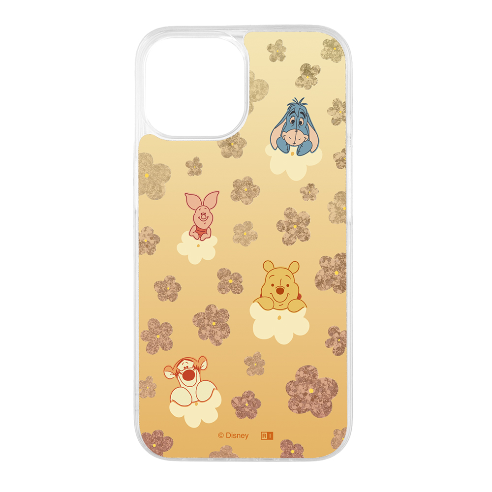 iPhone 15/14/13 / ディズニー / 衝撃吸収 バンパー 動く キラキラ ラメ グリッターケース / プーさんと仲間達_花柄
