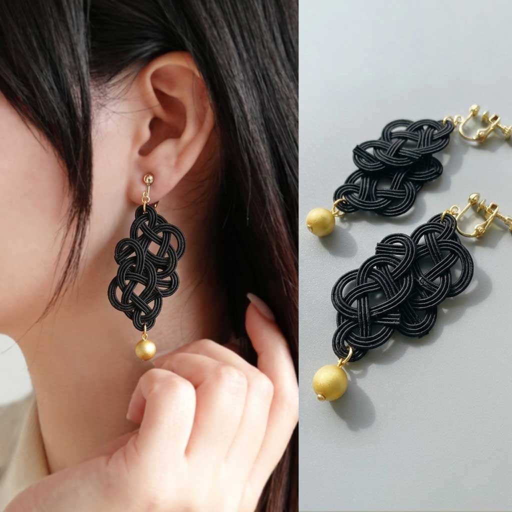 箔水引　あわじ(黒)　イヤリング/ピアス