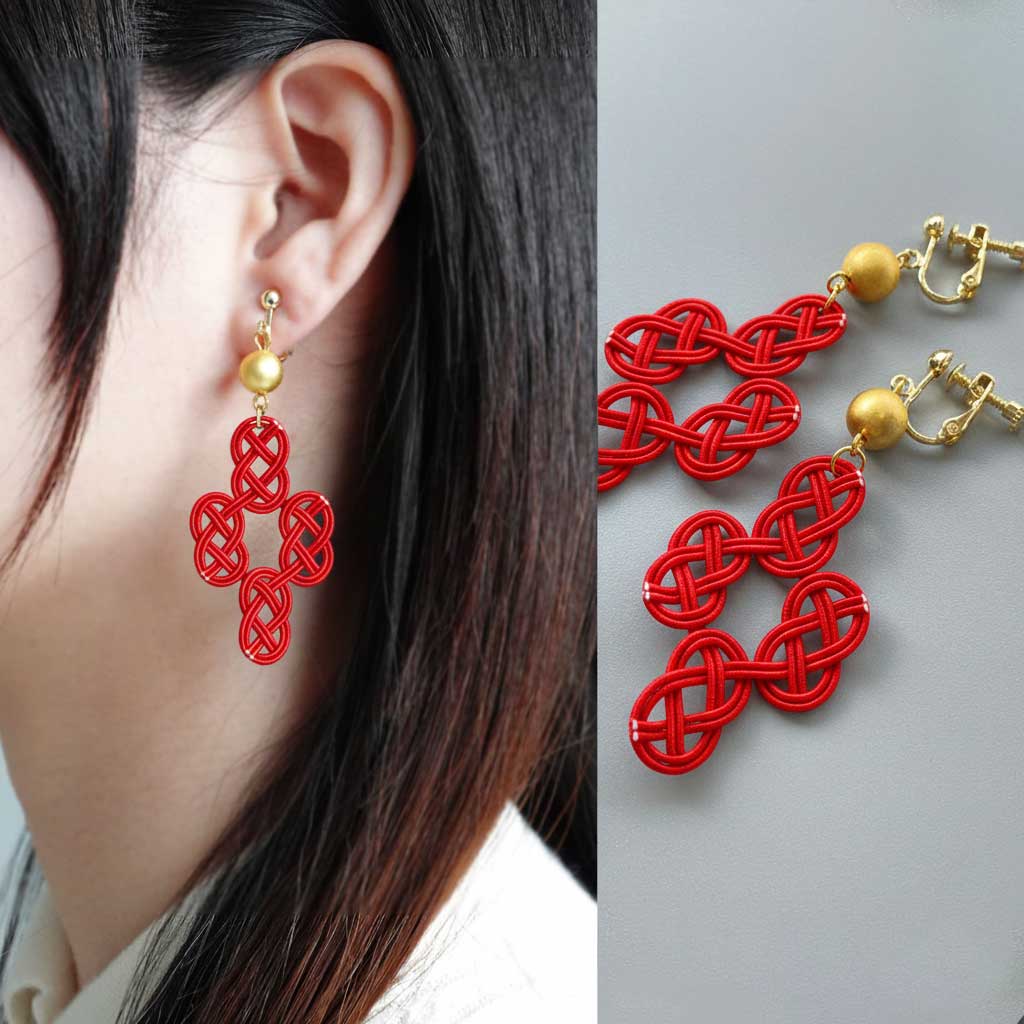 箔水引　はち(赤)　イヤリング/ピアス