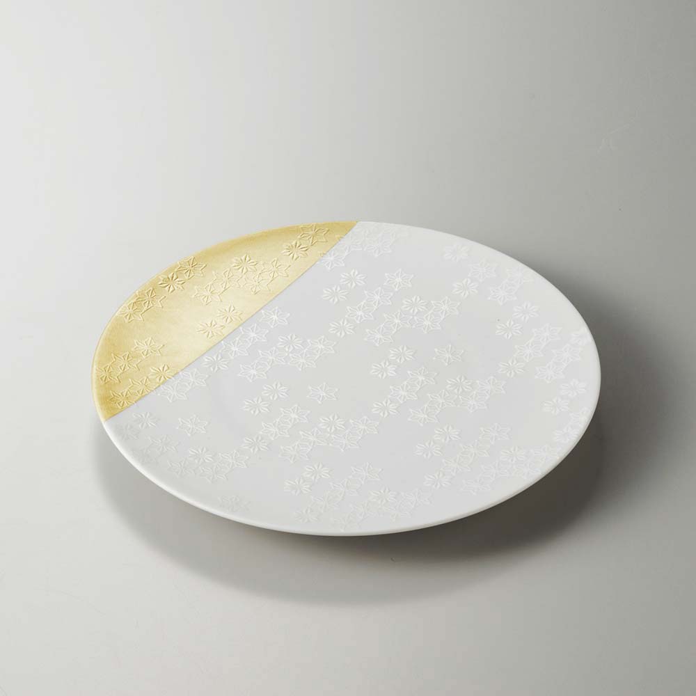 箔小紋　白磁プレート　麻の葉【区分B】