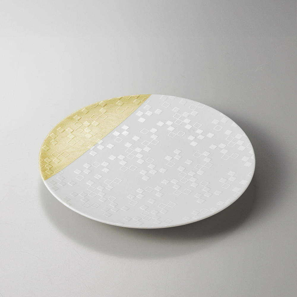 箔小紋　白磁プレート　市松【区分B】