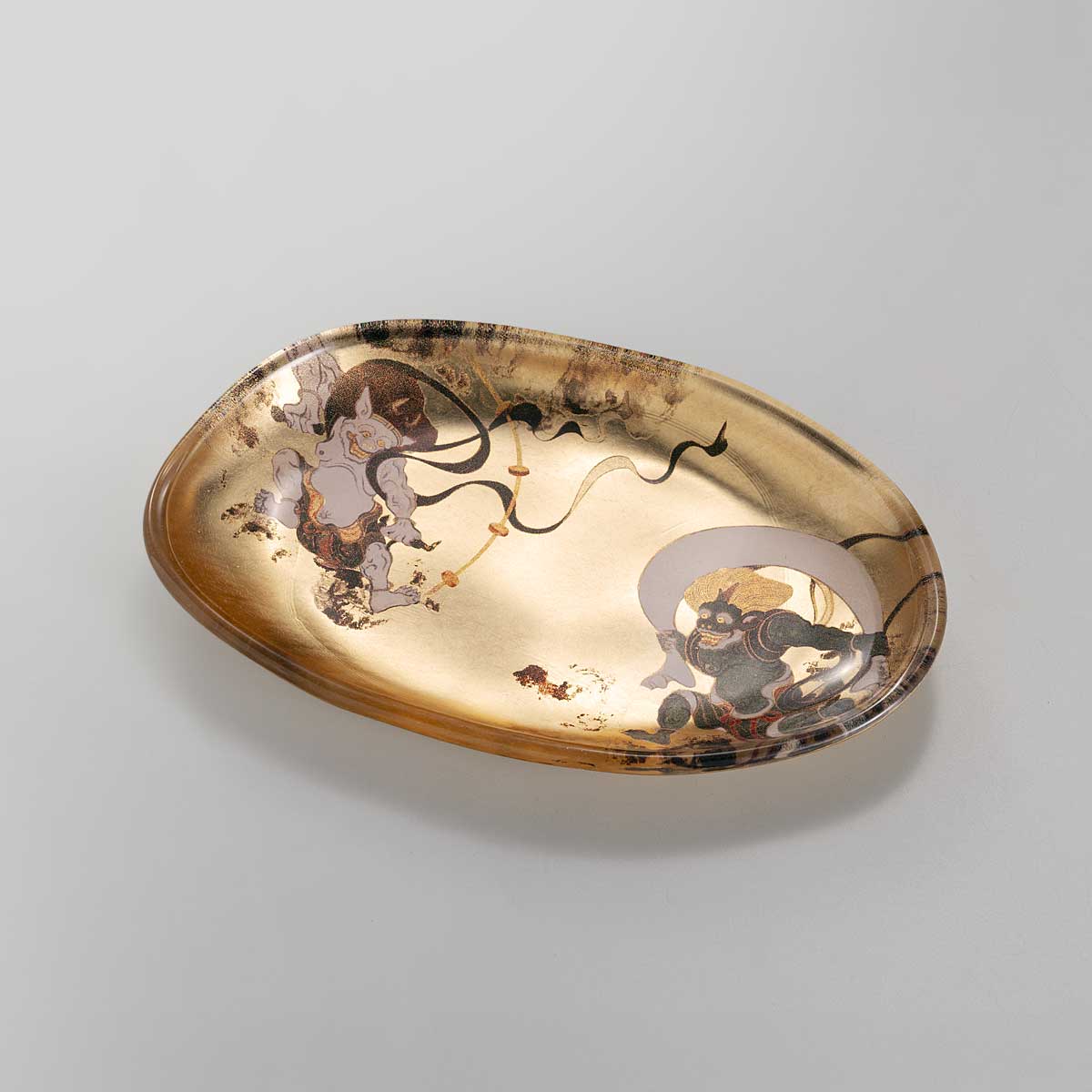 箔名画　ガラストレー　風神雷神(金)