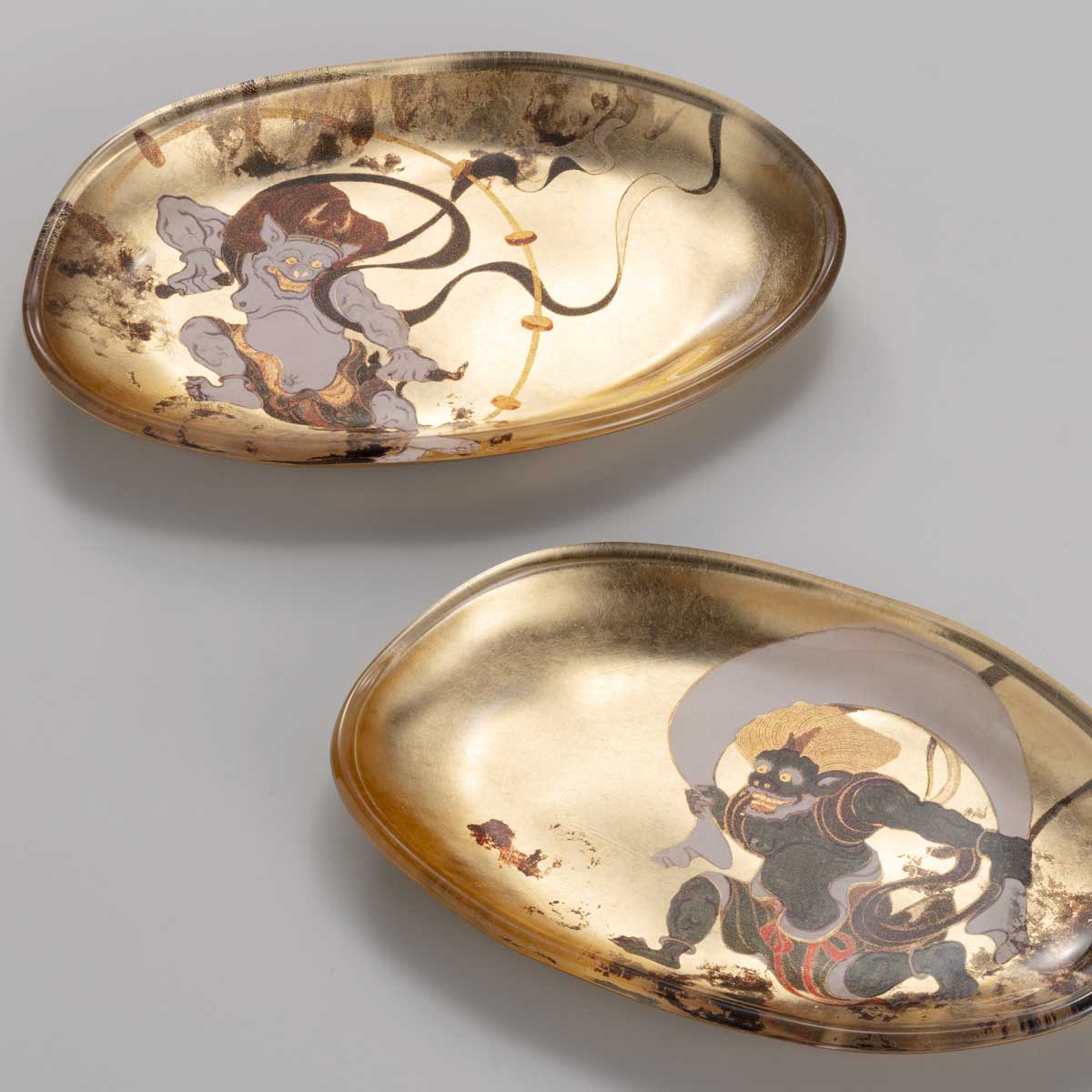 箔名画　ガラストレー　風神雷神・対(金)