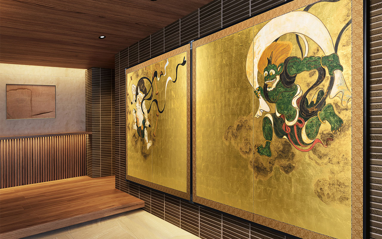 美品 掛け軸 純金螺鈿漆箔緯錦織「風神雷神」琳派 無月作 双幅 2本セット 二曲一双屏風 風神雷神 | HAKUICHI BUSINESS｜日本らしい金箔の