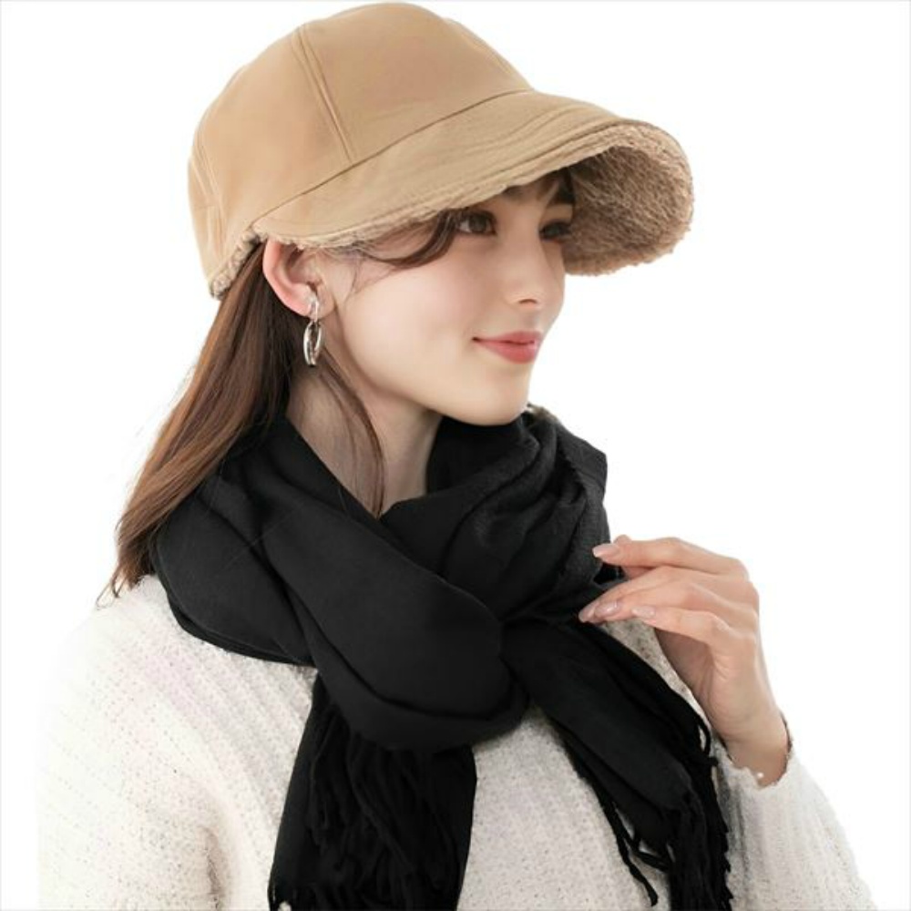 裏ボアリバーシブルキャスケットキャメル