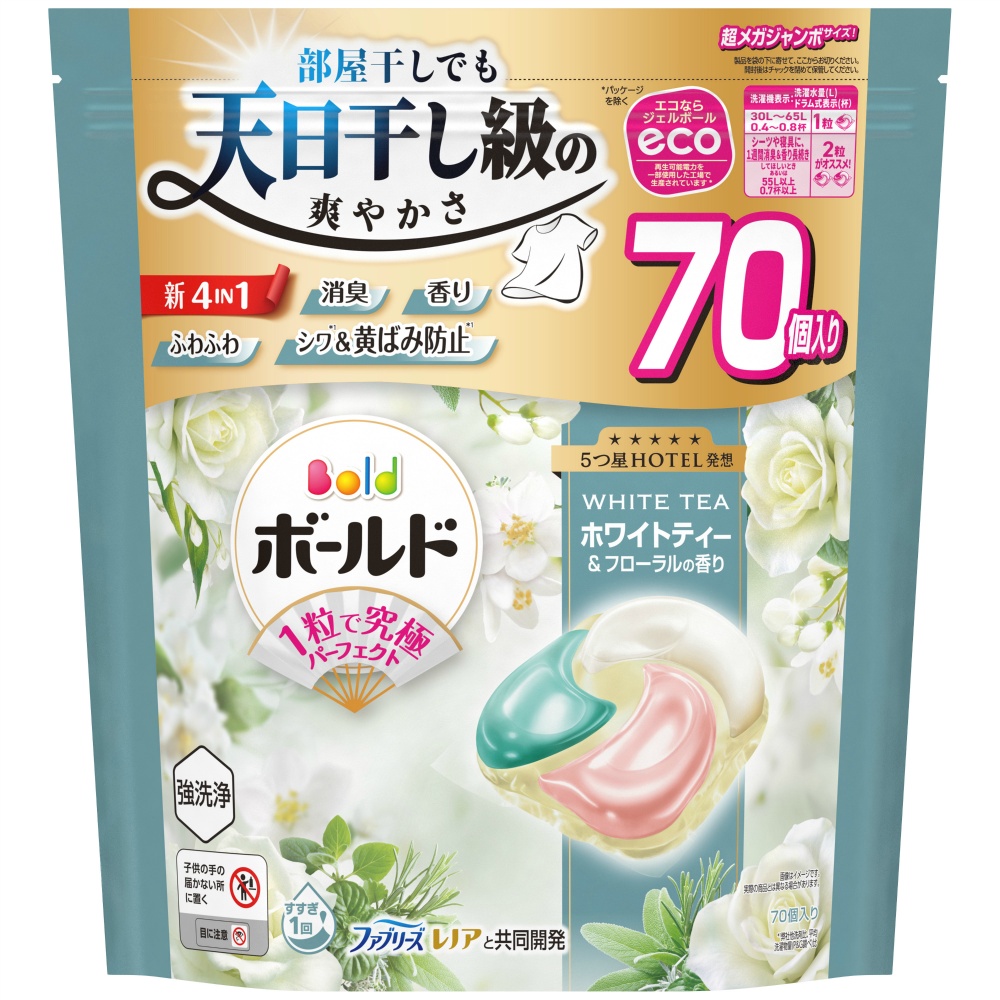ボールドジェルボール４Ｄ心弾けるホワイトティー＆フローラルの香りつめかえ超メガジャンボサイズ