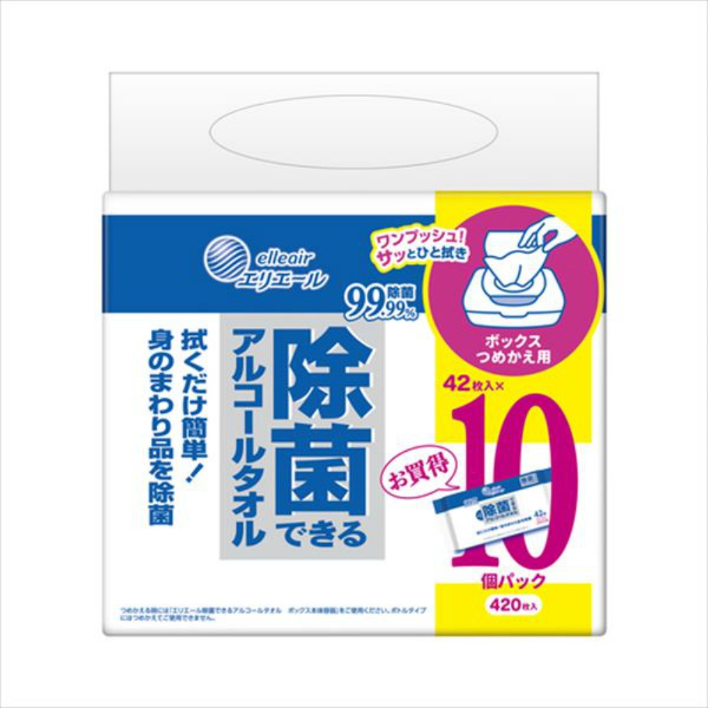 エリエール　除菌できるアルコールタオル　ボックスつめかえ用　４２枚×１０Ｐ