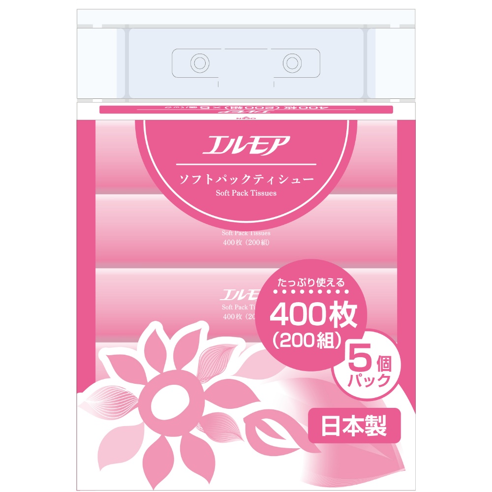 エルモア　ソフトパックティシュー　ピンク　（５個ポリ）