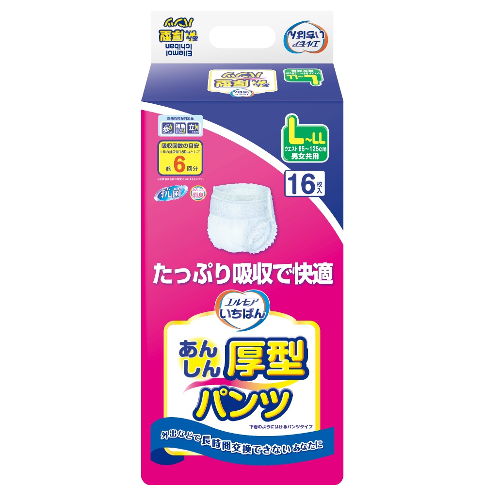 エルモアいちばん　あんしん厚型パンツ　Ｌ～ＬＬ　１６枚