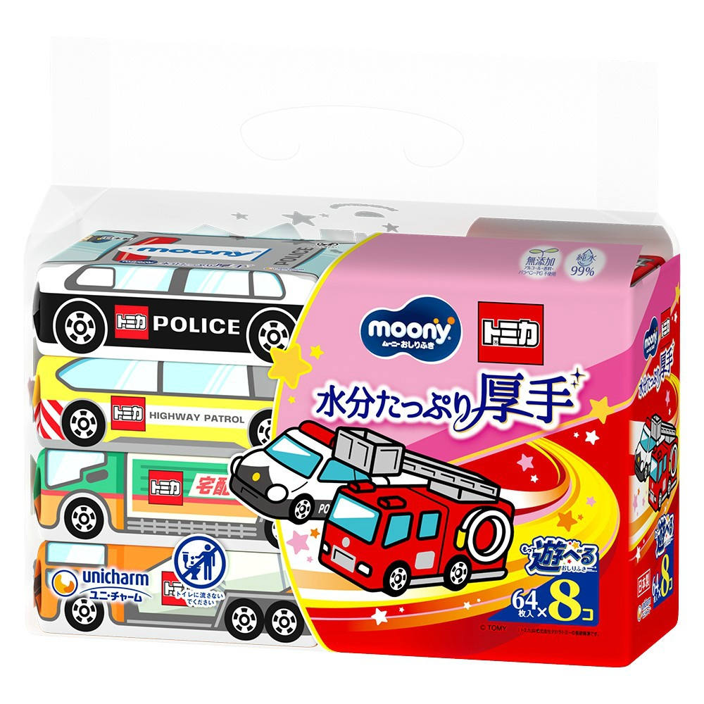 ム－ニ－おしりふき水分厚手詰替６４枚×８トミカ
