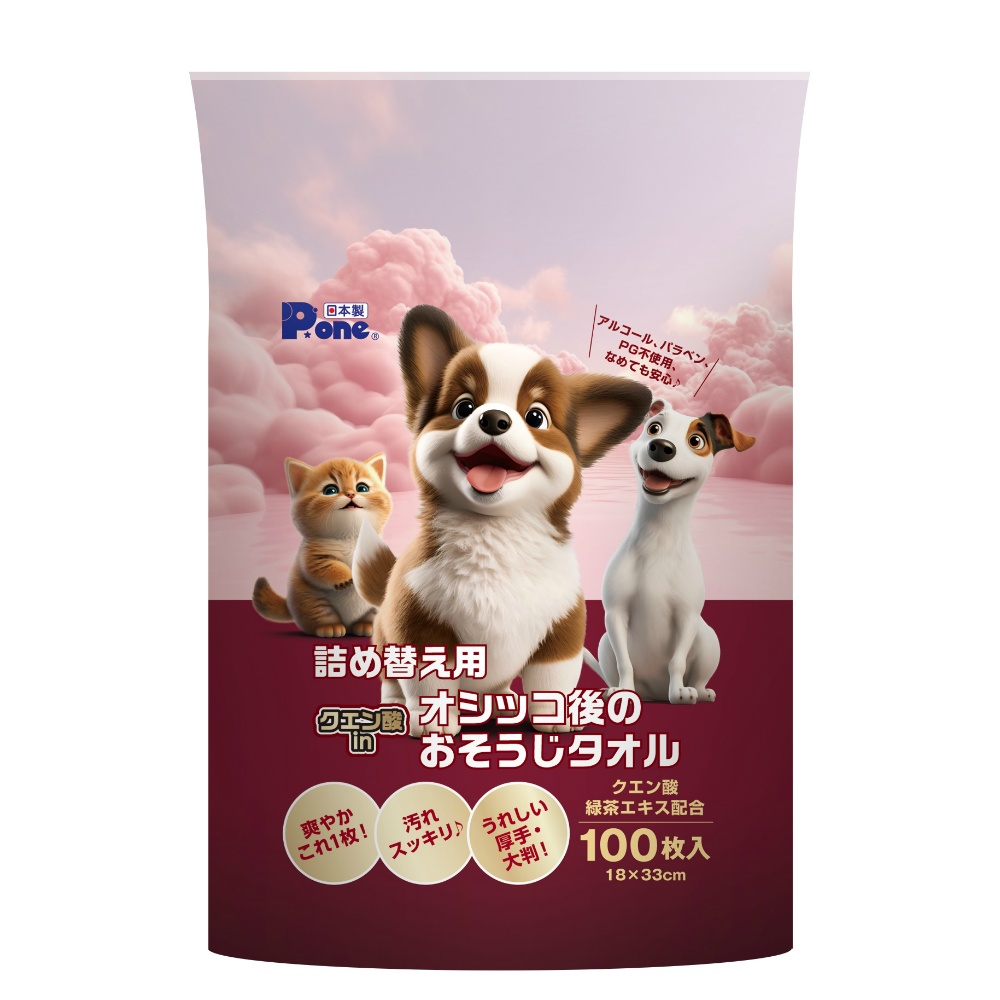 クエン酸ｉｎオシッコ後のおそうじタオル１００枚　詰め替え用