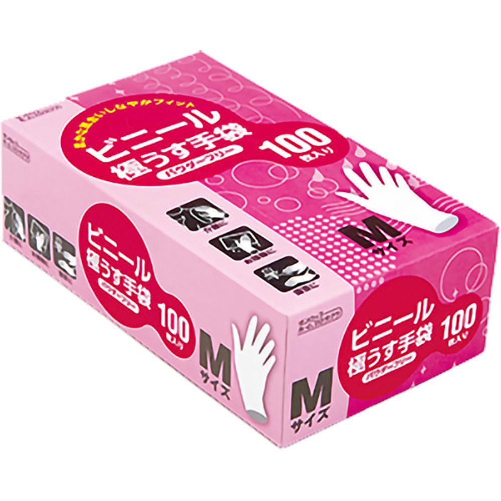 ビニール極うす手袋Ｍ１００枚