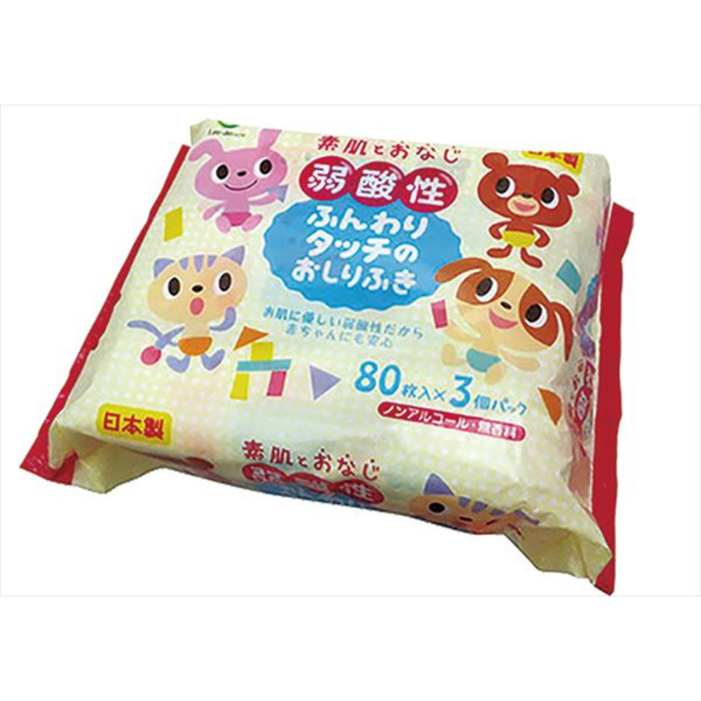 弱酸性ふんわりタッチのおしりふき８０枚３Ｐ