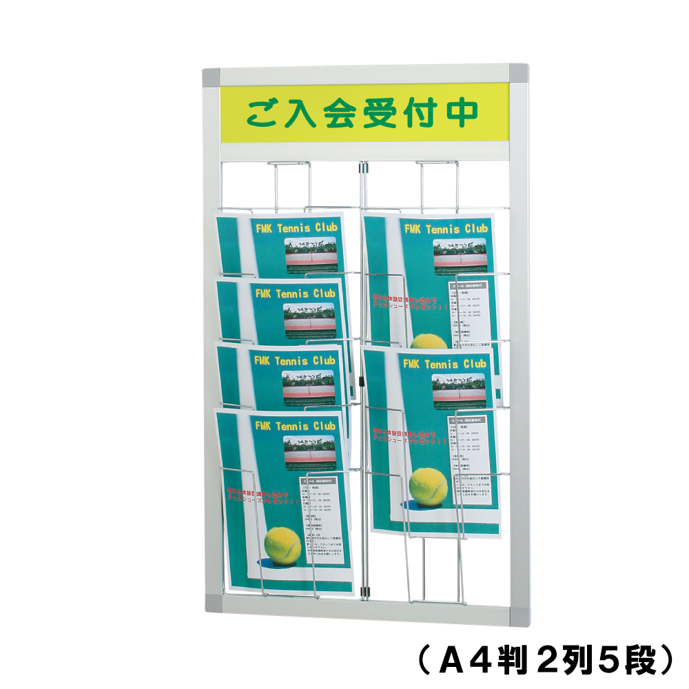 カタログスタンド 壁掛け用 壁面用 フレームラック 上部面板付 A4判 2列5段