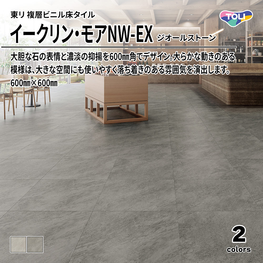 東リ 複層ビニル床タイル イークリン・モアNW-EX ジオールストーン 600㎜×600㎜ 上代6,800円/㎡(税抜)