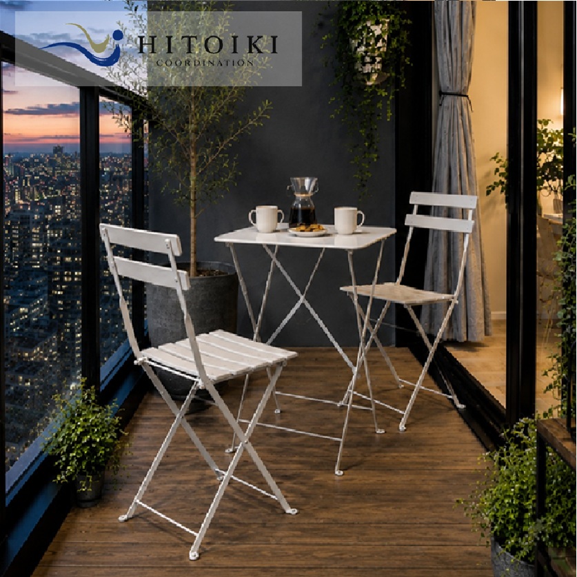 【お得】HITOIKI COORDINATION  フェルモブ ビストロスクエアテーブル＆メタルフォールディングチェア２個 カフェスタイルセット