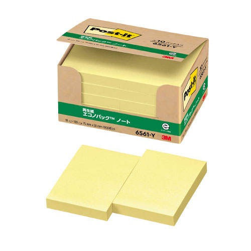 スリーエム　６５６１－Ｙ　ポストイット再生紙エコノパック　イエロー