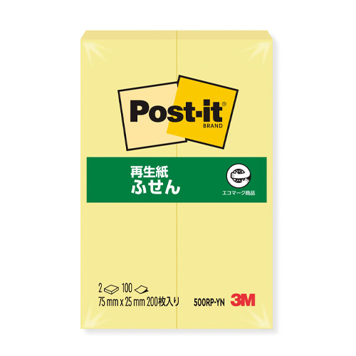 スリーエム　５００ＲＰ－ＹＮ　ポストイット再生紙ふせん　イエロー