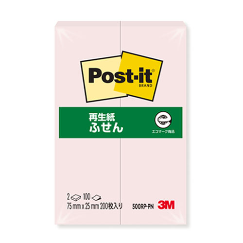 スリーエム　５００ＲＰ－ＰＮ　ポストイット再生紙ふせん　ピンク