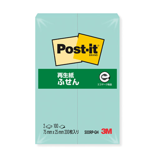 スリーエム　５００ＲＰ－ＧＮ　ポストイット再生紙ふせん　グリーン