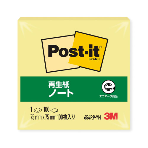 スリーエム　６５４ＲＰ－ＹＮ　ポストイット再生紙ノート　イエロー
