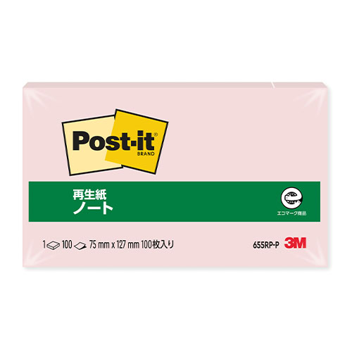 スリーエム　６５５ＲＰ－Ｐ　ポストイット　再生紙ノート　ピンク
