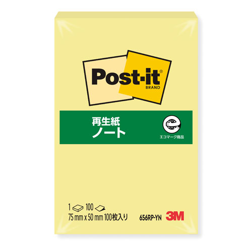 スリーエム　６５６ＲＰ－ＹＮ　ポストイット再生紙ノート　イエロー