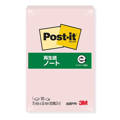 スリーエム　６５６ＲＰ－ＰＮ　ポストイット再生紙ノート　ピンク