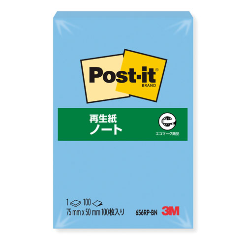 スリーエム　６５６ＲＰ－ＢＮ　ポストイット再生紙ノート　ブルー