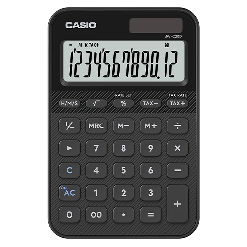 カシオ　ＭＷ－Ｃ２０Ｄ－ＢＫ－Ｎ　電卓カラフルミニジャストブラック