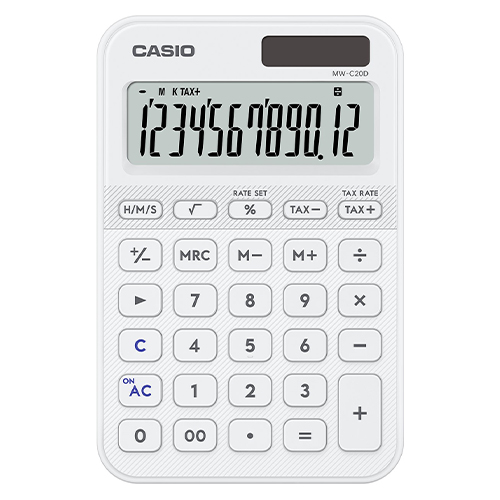 カシオ　ＭＷ－Ｃ２０Ｄ－ＷＥ－Ｎ　電卓カラフルミニジャストホワイト