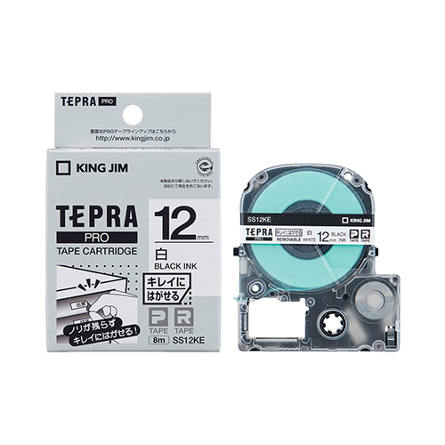 キングジム　ＳＳ１２ＫＥ　テプラＰＲＯテ－プ　キレイ　白／黒文字