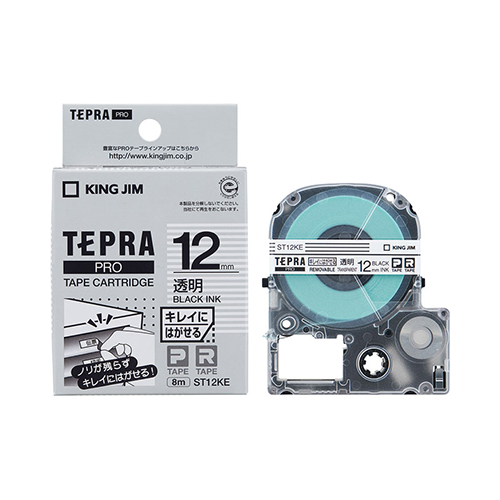 キングジム　ＳＴ１２ＫＥ　テプラＰＲＯテ－プ　キレイ　透明／黒文字