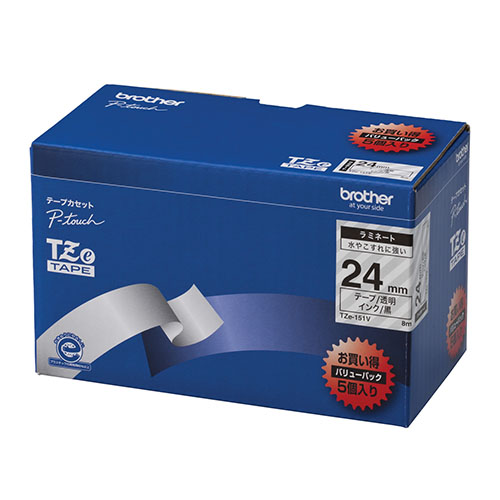 ブラザー　ＴＺＥ－１５１Ｖ　ピータッチテープ２４ｍｍ透明／黒　５個入