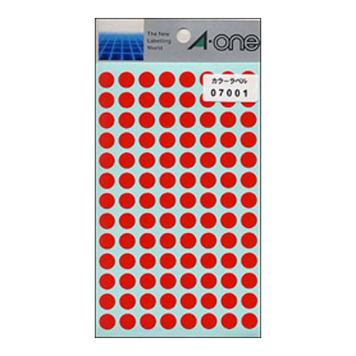 エーワン　０７００１　カラーラベル　９ｍｍ丸　赤