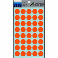 エーワン　０７０２５　カラーラベル１５ｍｍ丸　橙