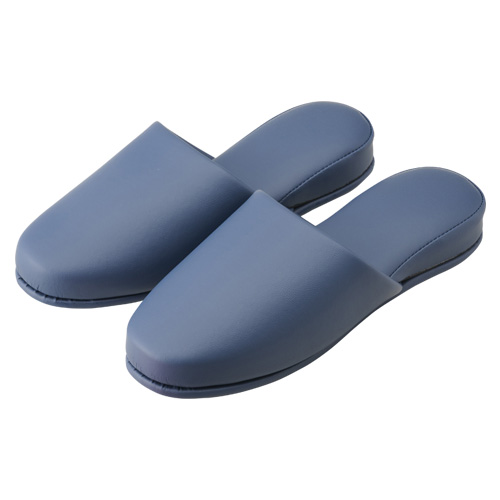 オーミケンシ　６０１１ＰＶＣ　抗菌レザー調スリッパ　ダークブルー