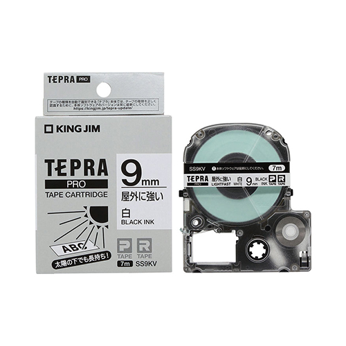 キングジム　ＳＳ９ＫＶ　テプラＰＲＯテ－プ屋外に強い白／黒文字