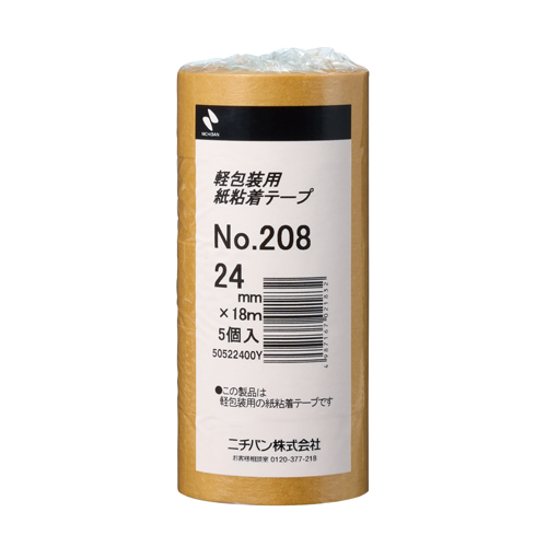 ニチバン　２０８－２４　紙粘着テープ２０８　２４ｍｍ　茶　５巻