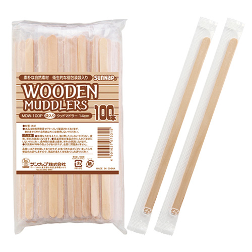 サンナップ　ＭＤＷ－１００Ｐ　袋入ウッドマドラー　１４ｃｍ　１００本入