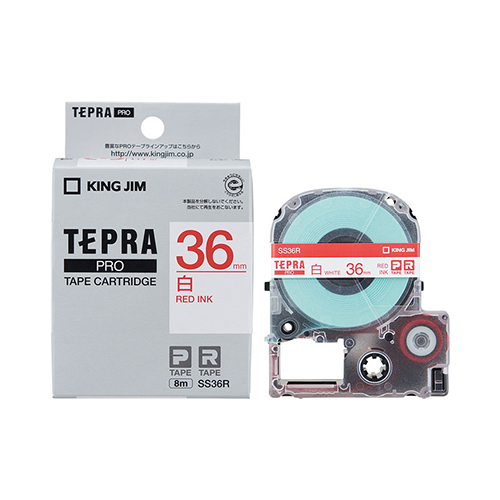 キングジム　ＳＳ３６Ｒ　ＰＲＯテ－プ　白ラベル　　　　　　赤文字