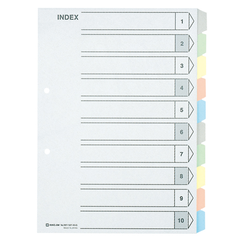 キングジム　９０７－１０Ｙ　カラーインデックス５色１０山　Ａ４縦型
