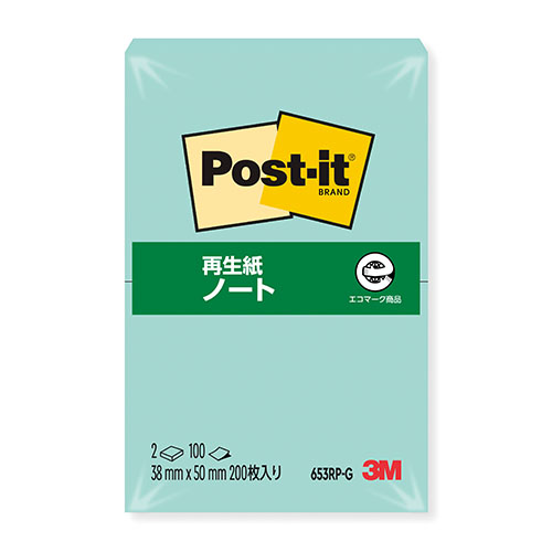 スリーエム　６５３ＲＰ－Ｇ　ポストイット再生紙ノート　グリーン