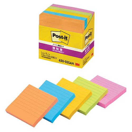 スリーエム　６３０－５ＳＳＡＮ　ポストイット　強粘着ノート　混色５色