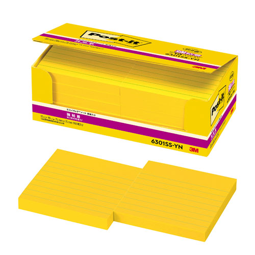 スリーエム　６３０１ＳＳ－ＹＮ　ポスト・イット　強粘着ノート　罫線入り
