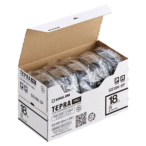 キングジム　ＳＳ１８Ｋ－５Ｐ　ＰＲＯテ－プエコパック白ラベル【５個入】