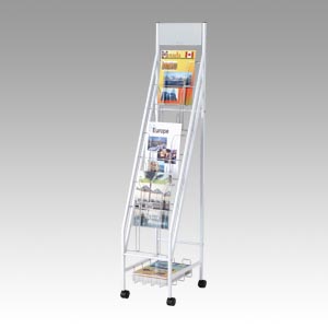 林製作所　ＹＳ－４２　収納カゴ付きパンフレットスタンド　白